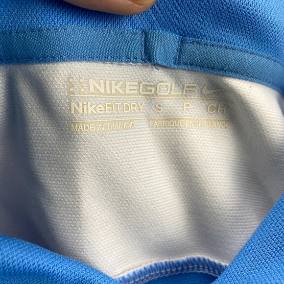Nike Golf Shirt Men Small S Blue White Embroidered Back Collar Swoosh Fit Dry - Picture 3 of 9